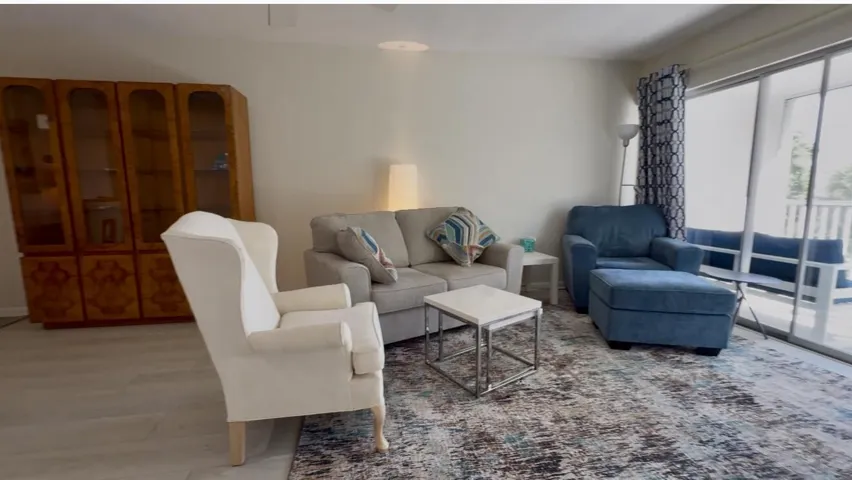 Living area with deck access