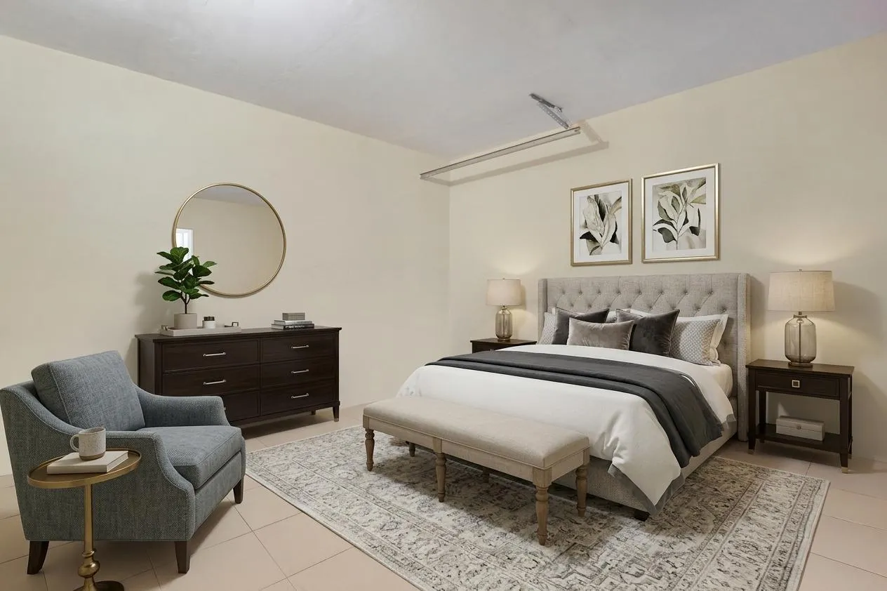 4th bedroom in garage. Digitally staged