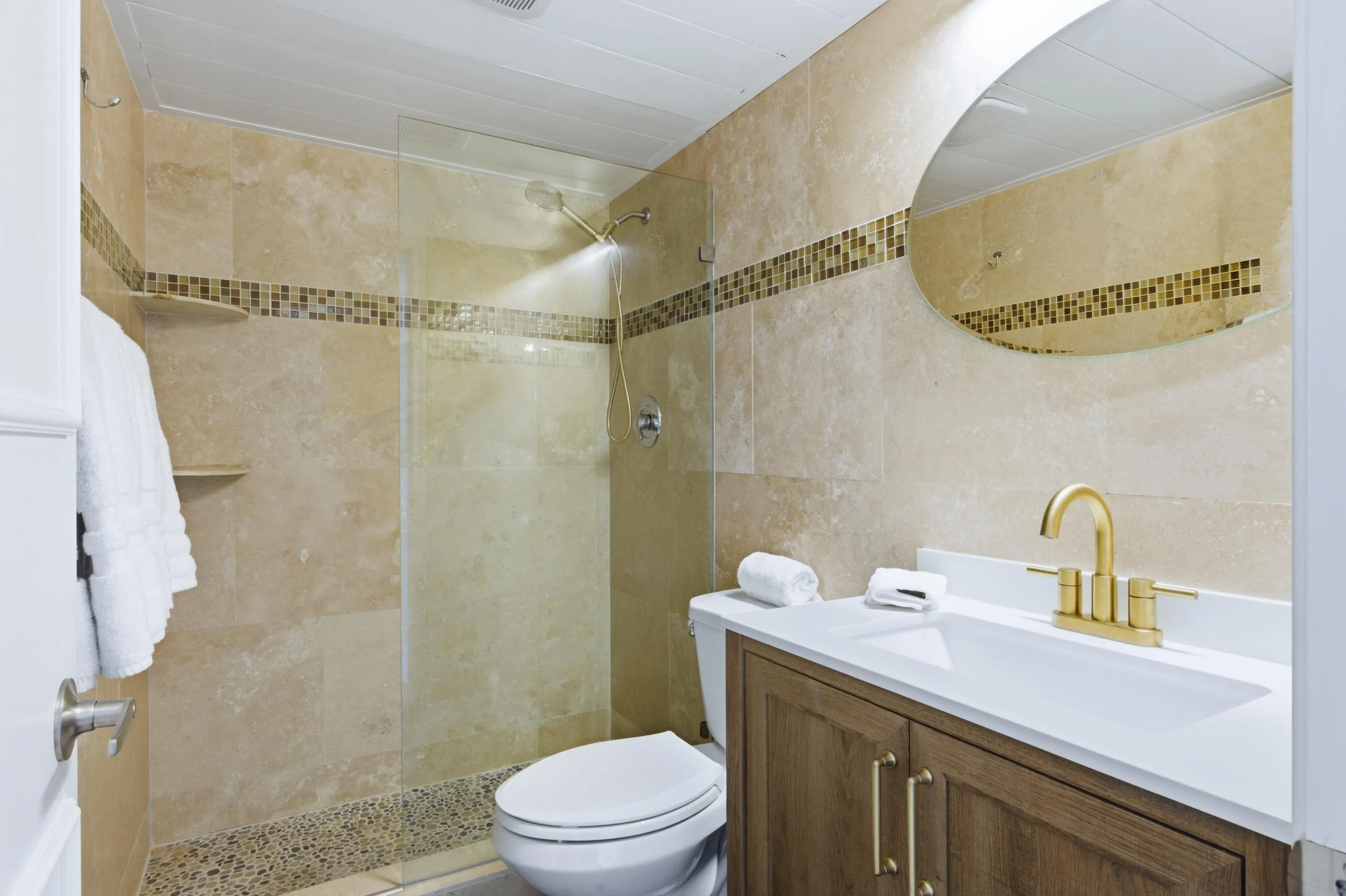 Guest Bathroom with Travertine walls