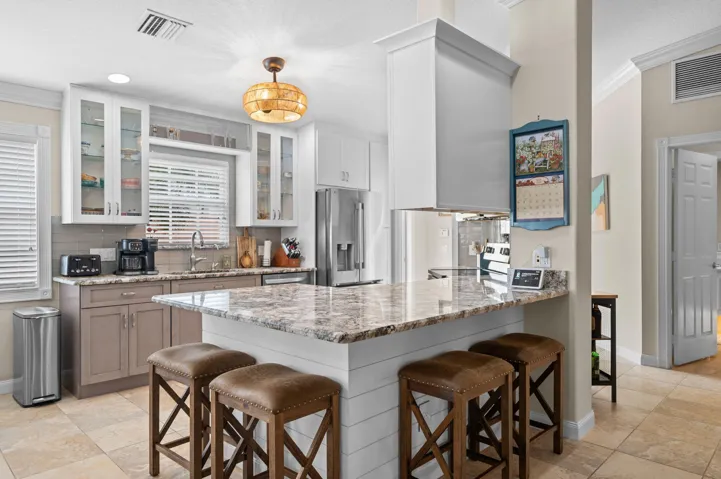 Snack bar featuring new quartz countertops