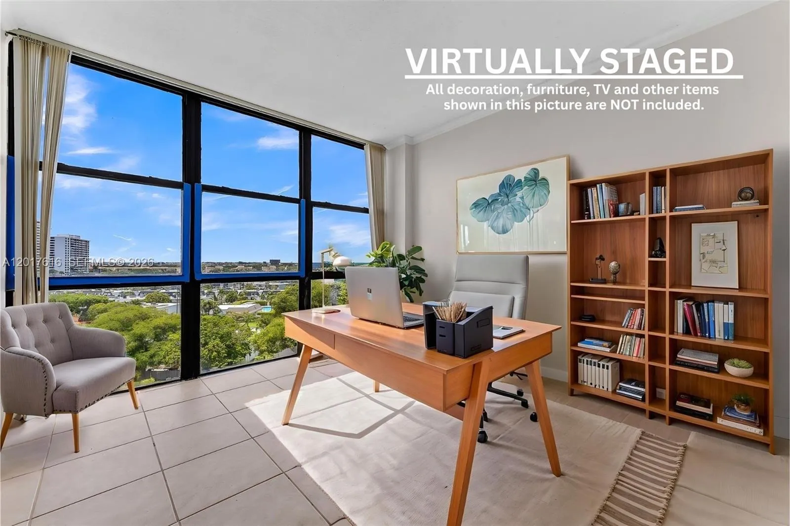 Design Ideas - Virtually Staged. Use the Den/Second Bedroom as a Home Office. - 800 Parkview Drive, Unit #1007 - FOR SALE.Three Islands, Hallandale Beach, FL 33009. Florida. Oceanview Park Condominium.