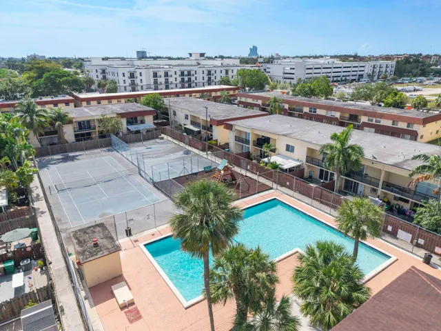 Community Pool and court drone view