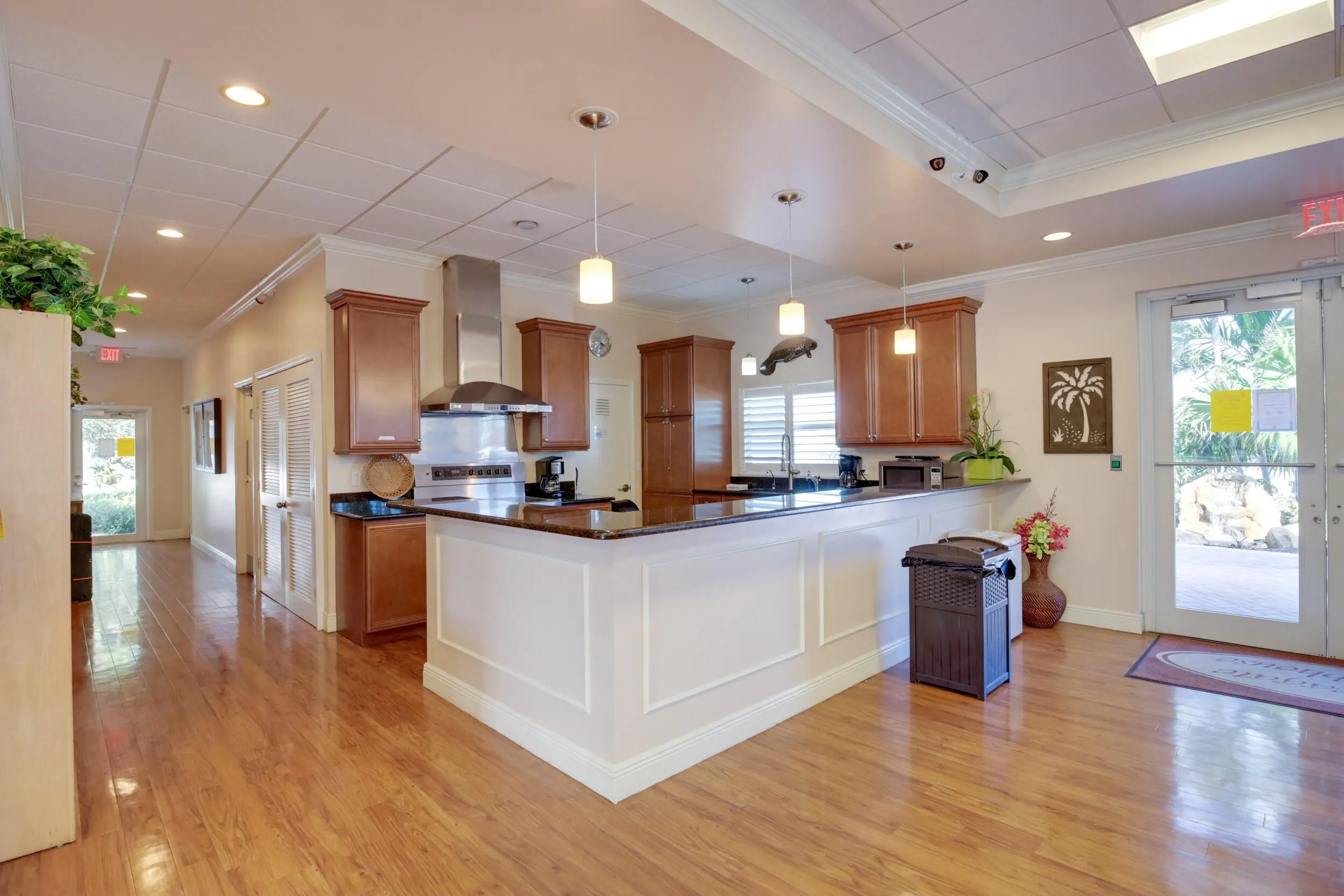 Clubhouse kitchen exit to pool area