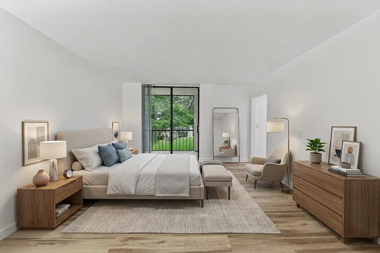 Virtually staged primary bedroom