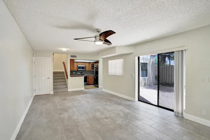 Ample room for dining area between living room and kitchen
