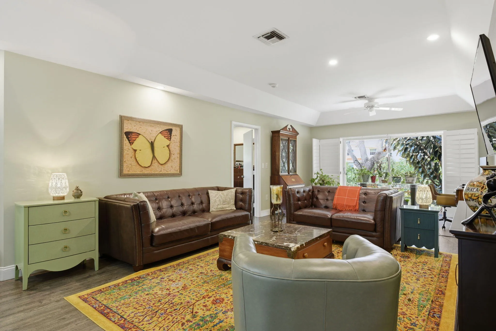 Sunlit, spacious and welcoming living room.