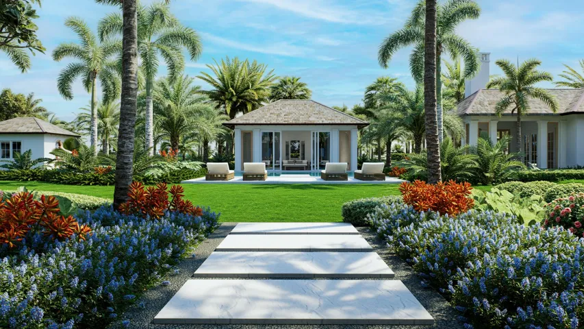 View from the front foyer to the pool.