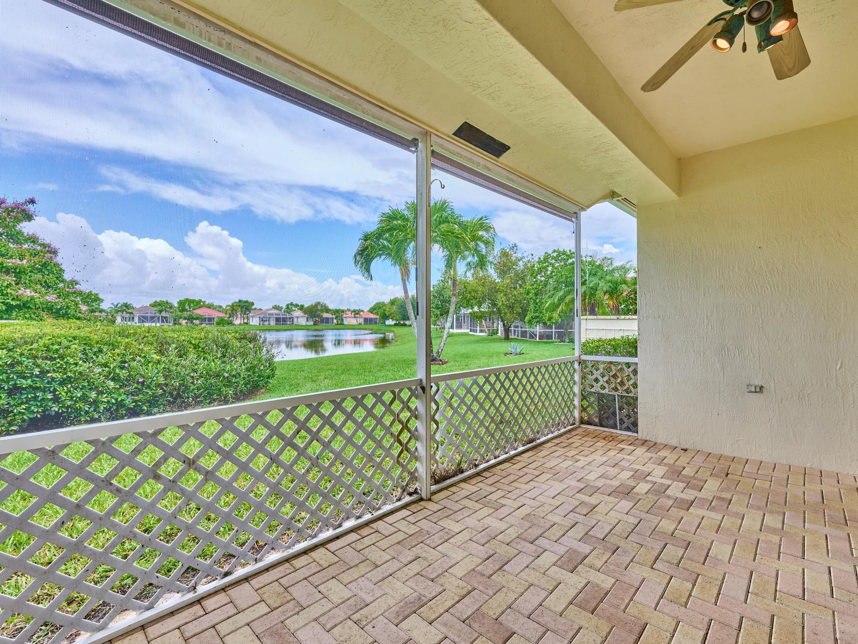 Screened patio with water view