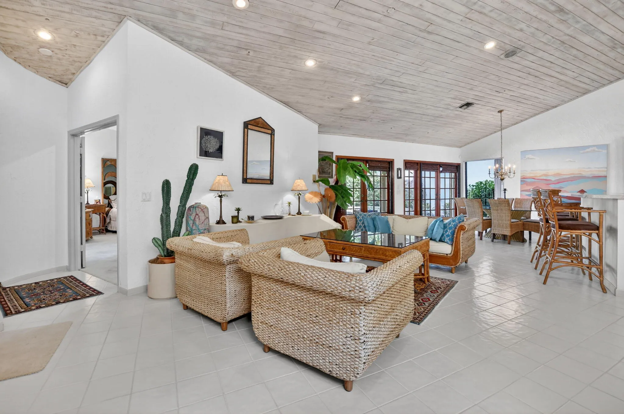 Living area open to dining and kitchen
