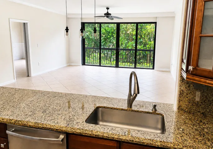 kitchen looking into living area
