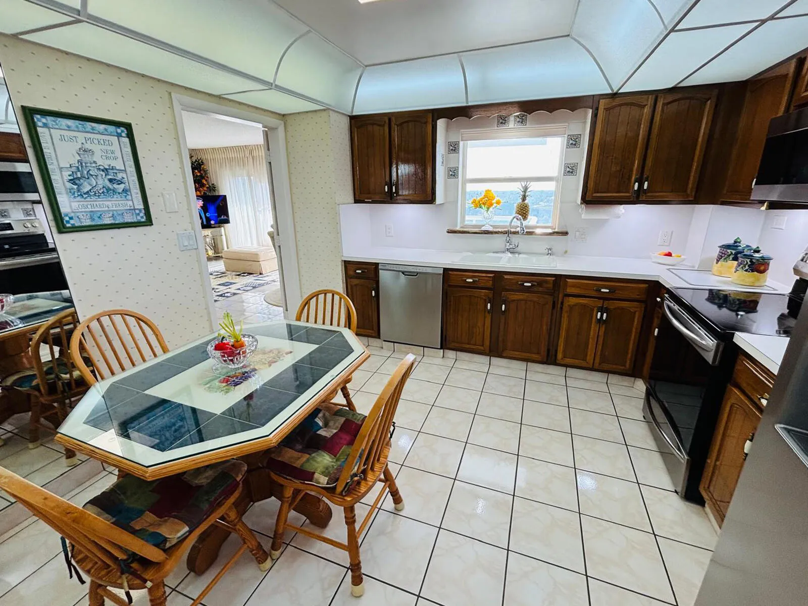 Large bright kitchen with window