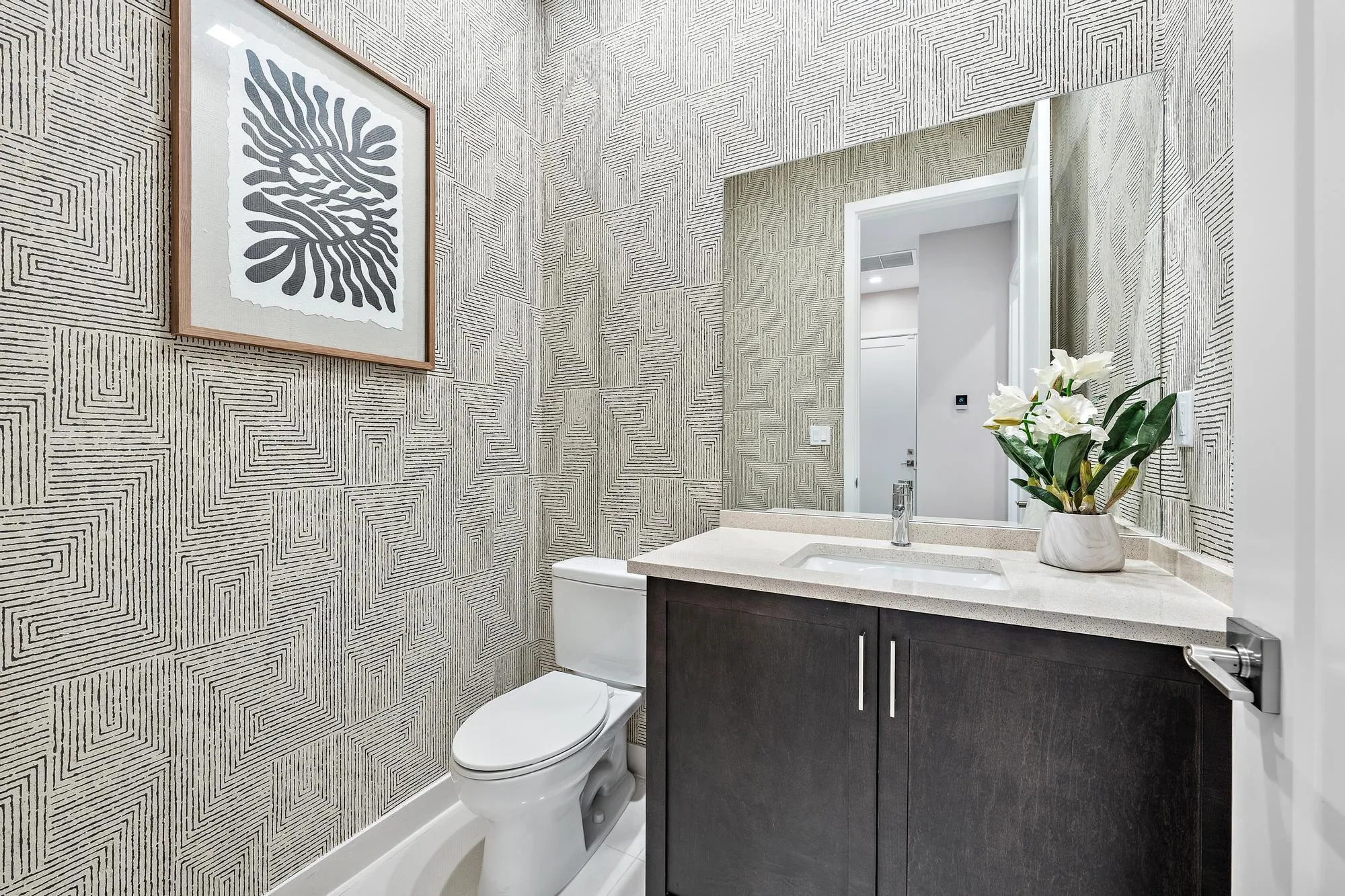 High-end finishes and designer wallpaper.