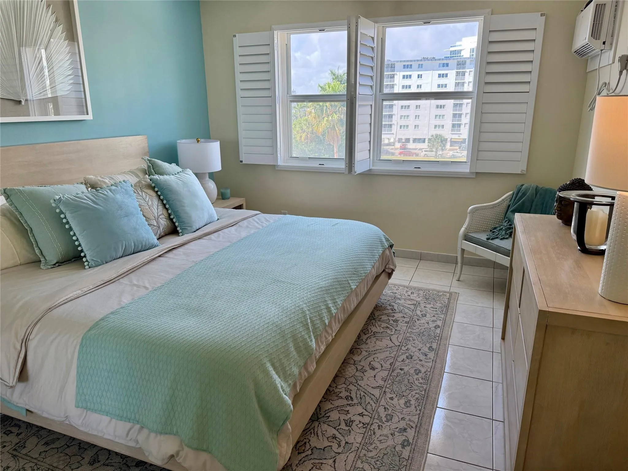 The king-size Pottery Barn bed and matching nightstands may remain with the condo rental or can be removed upon request.