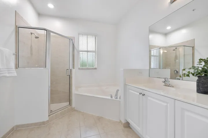 Primary bathroom shower and soak tub
