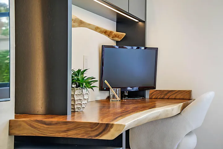 Live-edge imported wood shelving