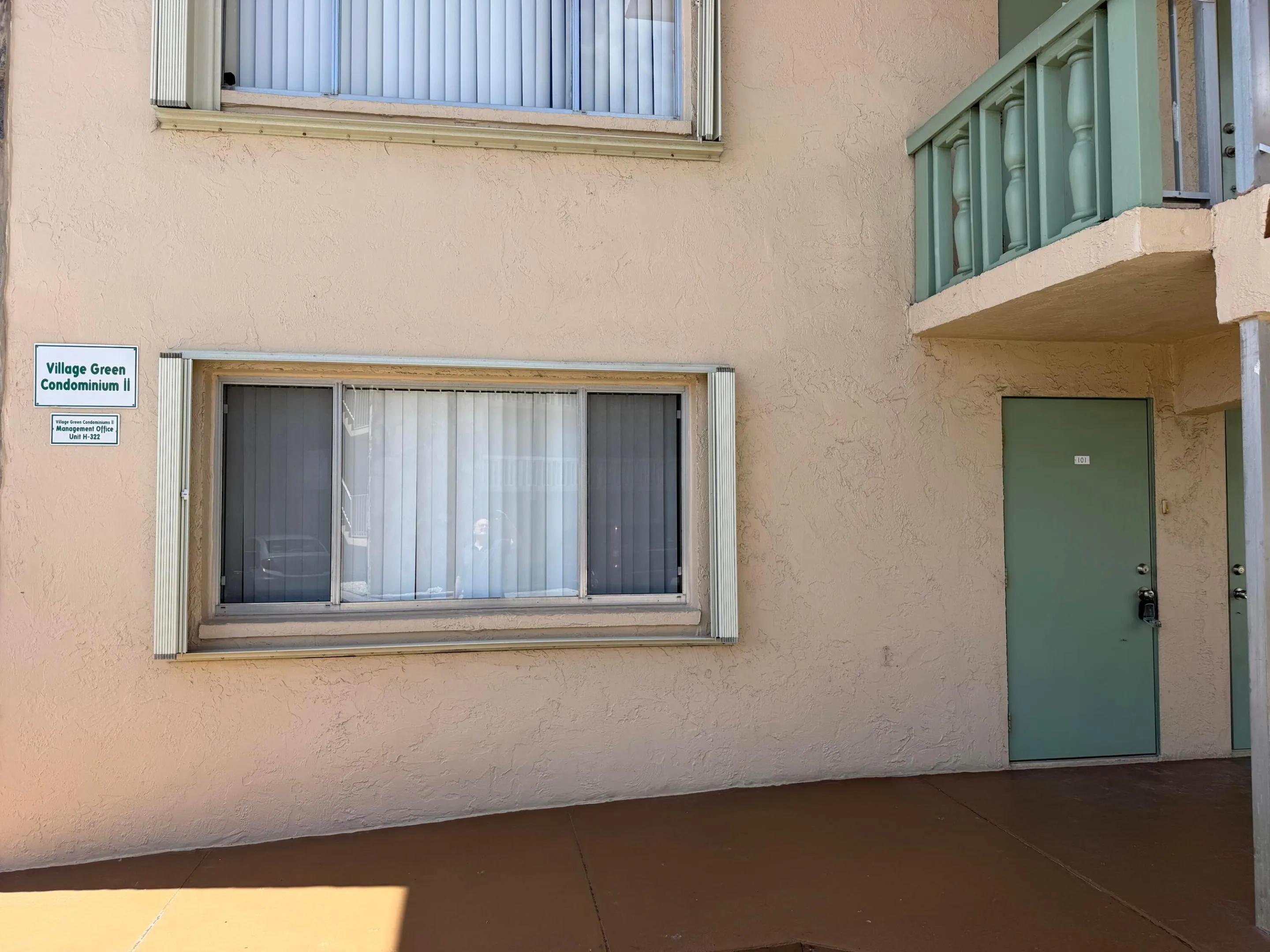 Corner unit with hurricane shutters.