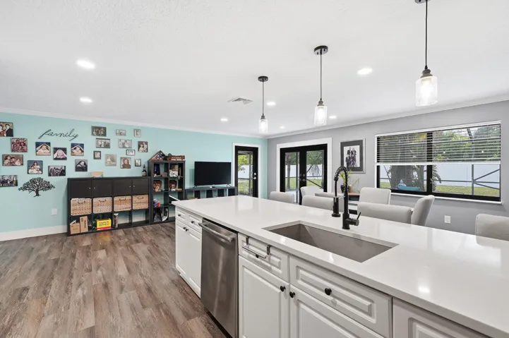 Open floor plan blends family time and dining.