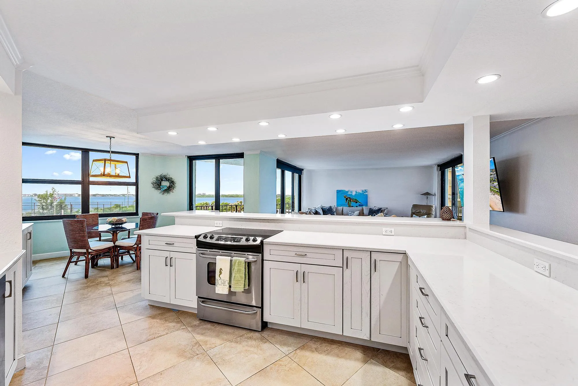 Kitchen opens to dining and Living room
