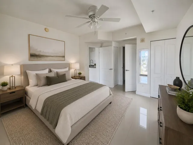 Primary bedroom staged