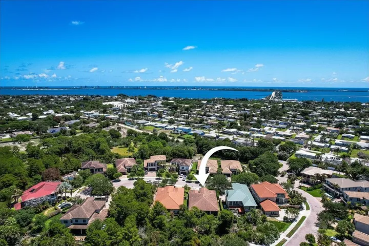 Aerial View of home and community. View to the East of Jensen Beach and Hutchinson Island.