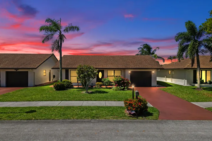 Night view of the front of the home