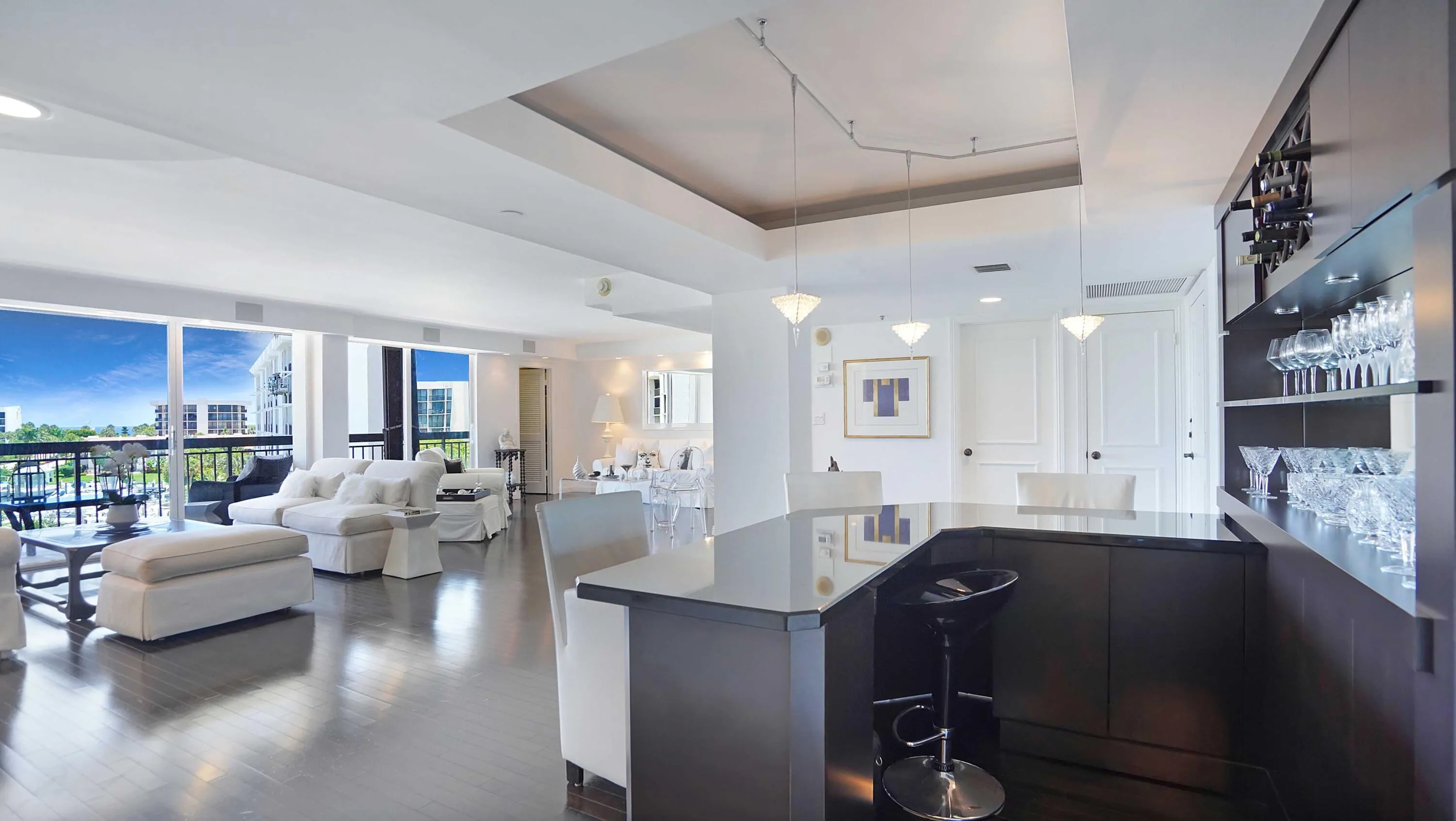Living space designed around the residence’s Intracoastal views.
