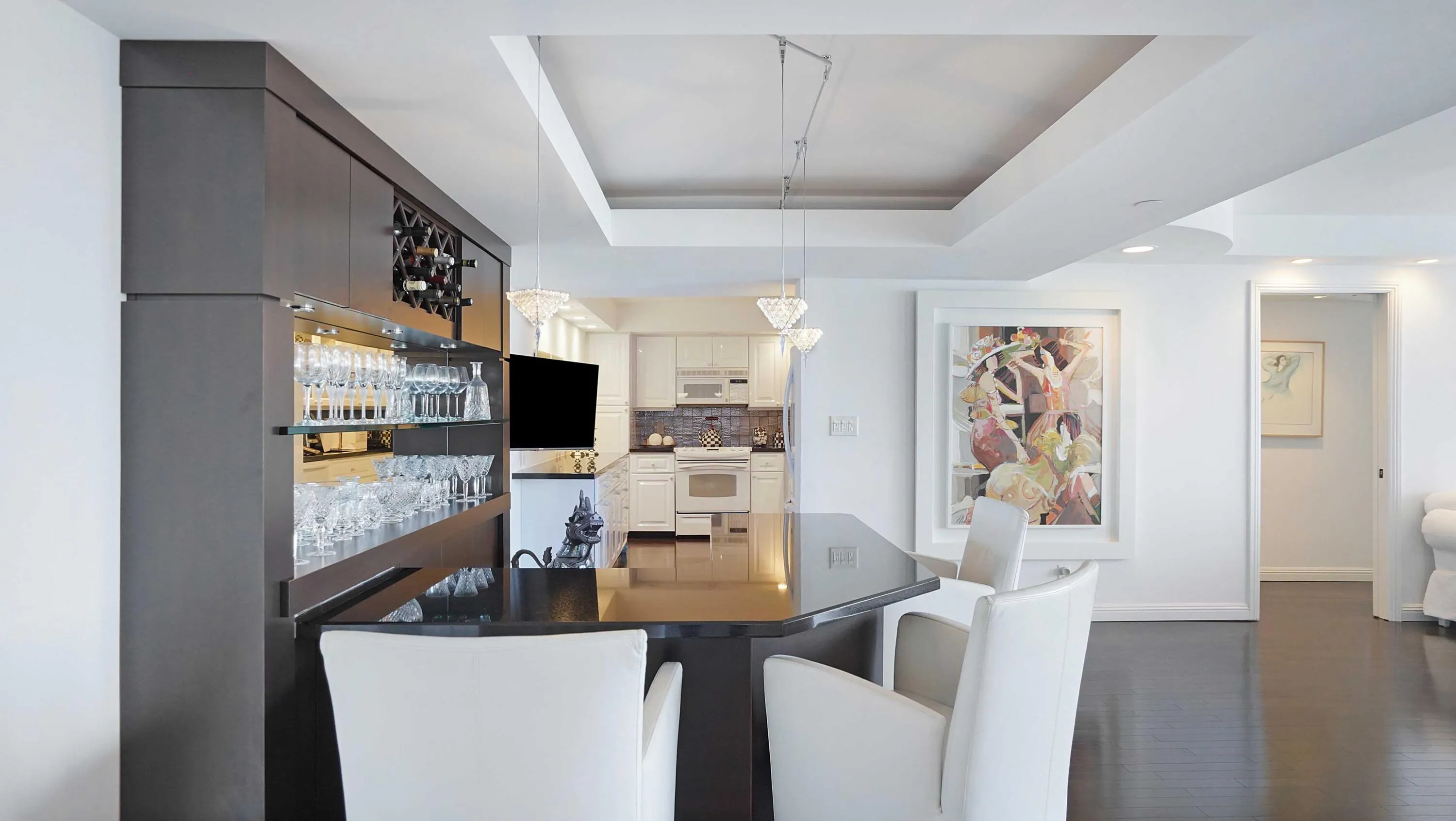 Open kitchen and dining area within Residence F505.
