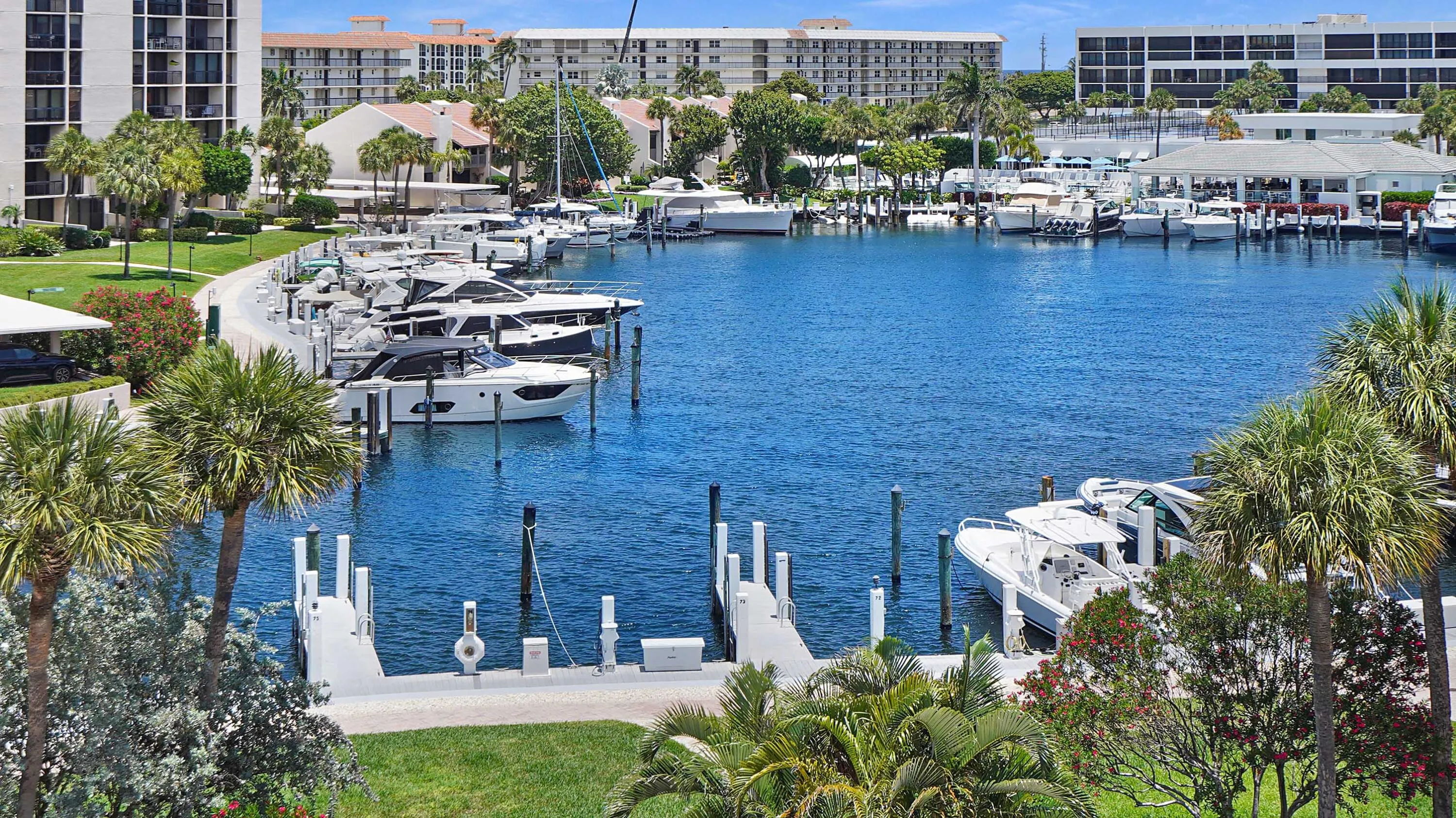 Private marina at Yacht & Racquet Club on the Intracoastal Waterway.