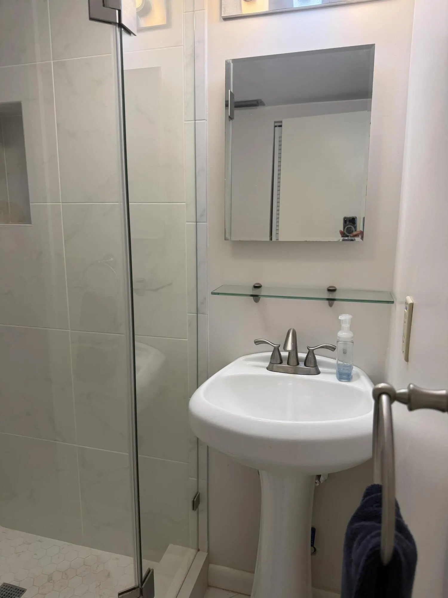 2nd bath: frameless shower, new vanity