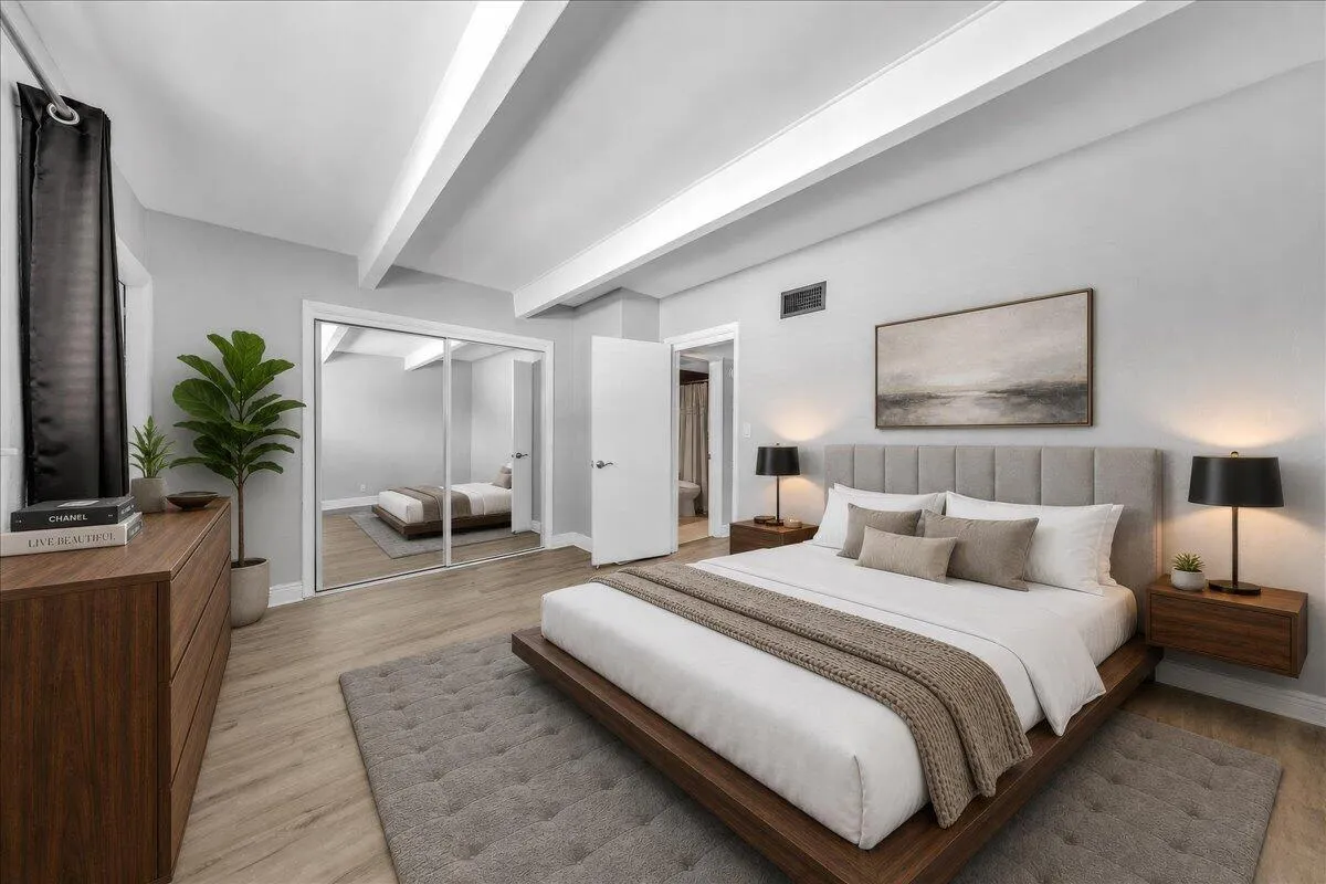 Digitally staged bedroom photo
