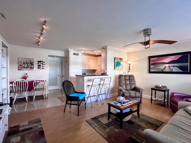 Living room into dining and open kitchen