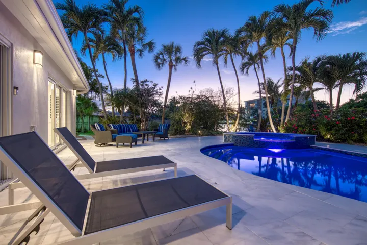 Colorful backyard and pool