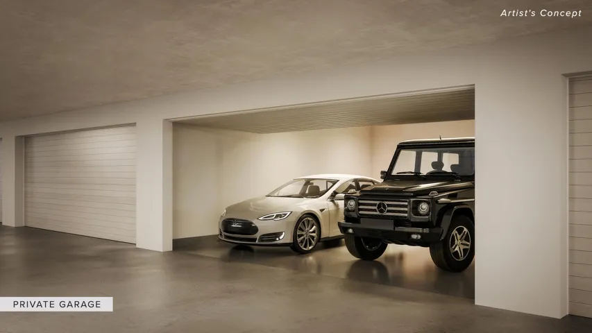 Private 2 car garages available for purchase (additional cost above purchase price). If purchased then residence would have 4 parking spaces in total. Self Park or valet at owners preference.