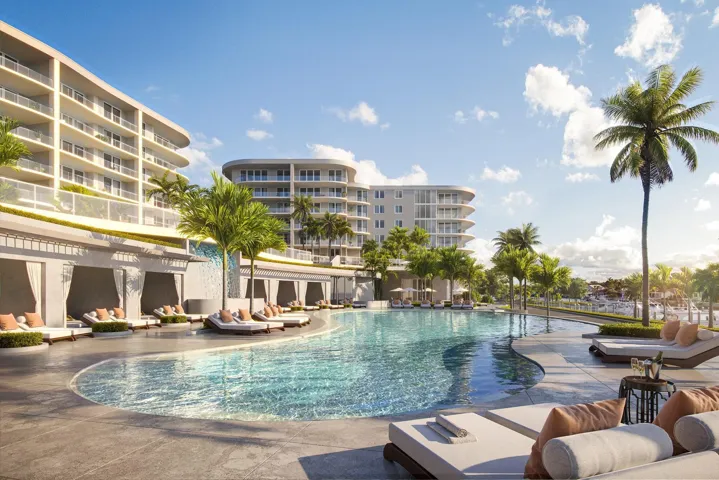 Lap pool with 6 communal cabanas and 6 private available for additional purchase.