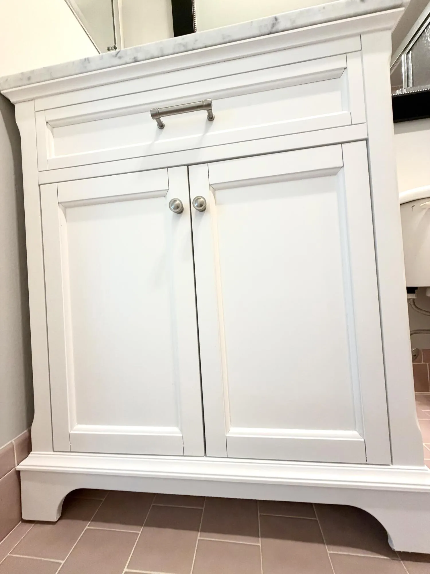 beautiful new vanity with lots of storage underneath.