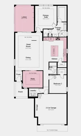 Floor Plan - Additional Highlights Include: GE refrigerator, laundry package, extended flooring into the primary suite and closet, tray ceiling package, 8' interior doors, and outdoor kitchen rough-in