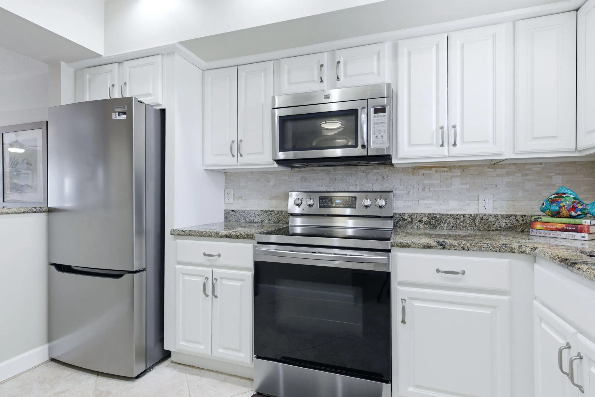 Kitchen showing new fridge