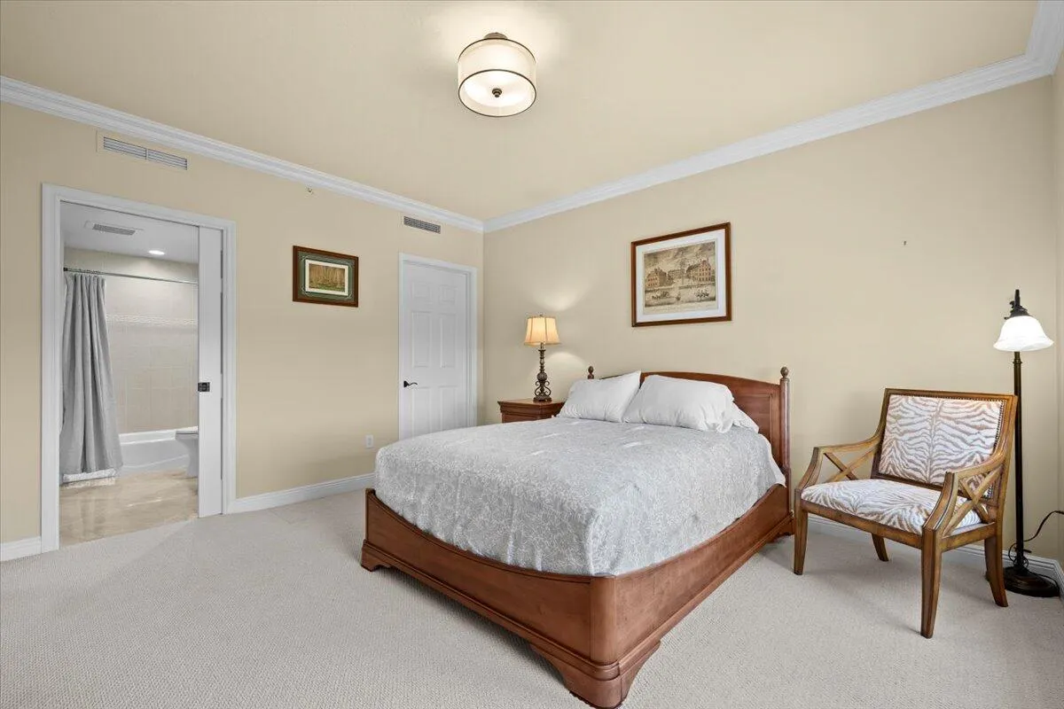 Has a Queen size Bed, carpet and has a walk in closet
