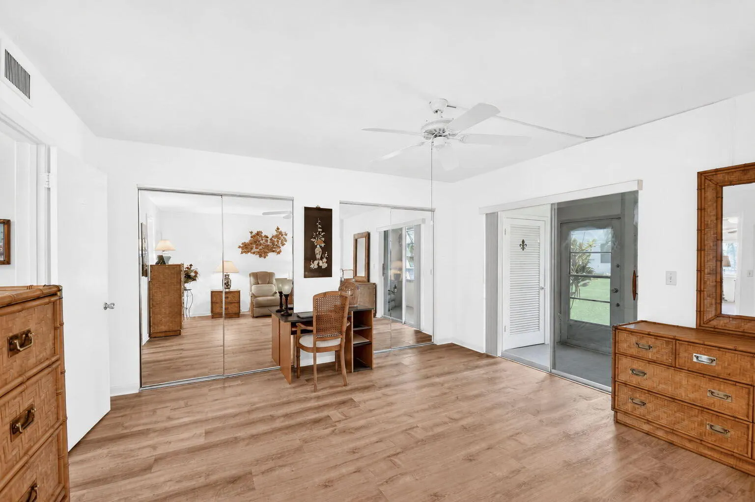 bedroom facing closets
