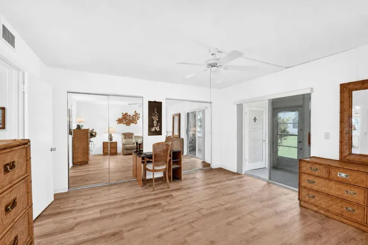 bedroom facing closets