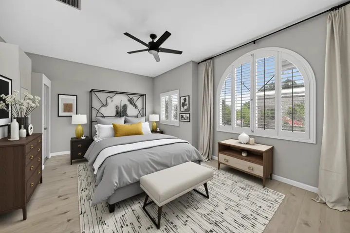 Virtually staged primary bedroom