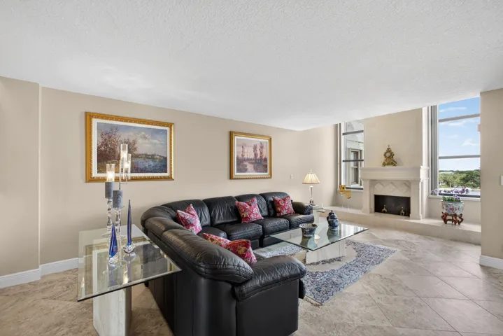 Living Room with wood burning fireplace