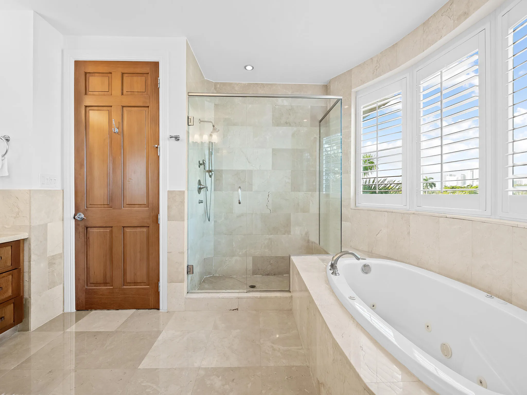 A soaking tub and walk-in shower.
