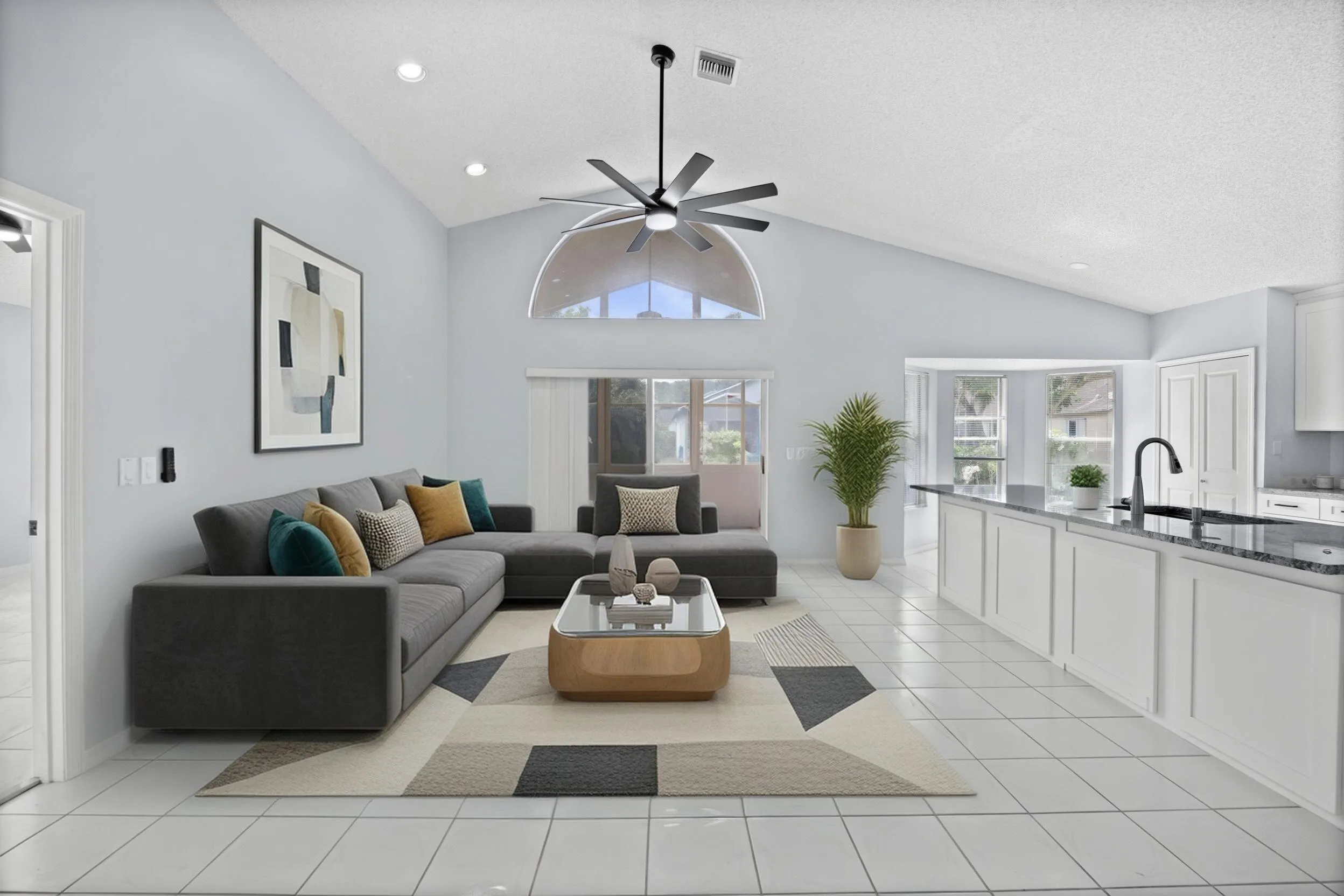 Living room, virtually staged