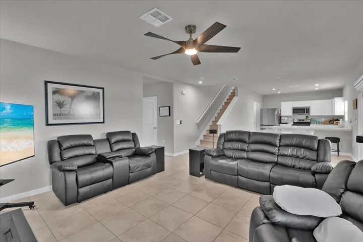 Open space into the dining area and kitchen
