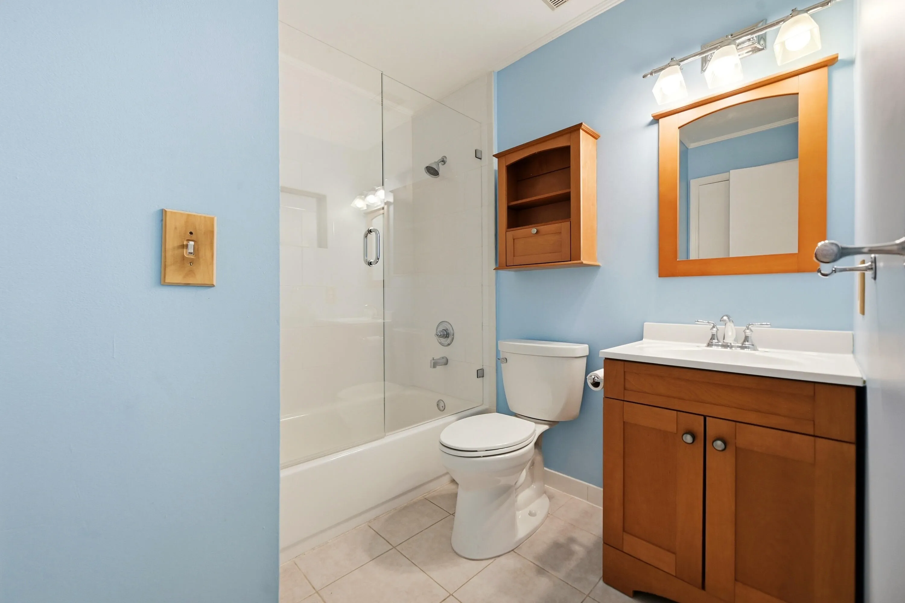 Stylish & Updated this bathroom is accessible from the Hallway for guests or from the 2nd bedroom as En-Suite.