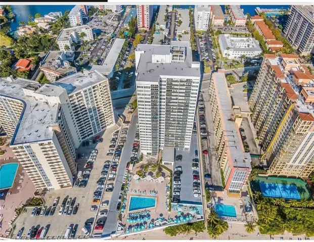 Aerial View of Parker Tower and its Pool