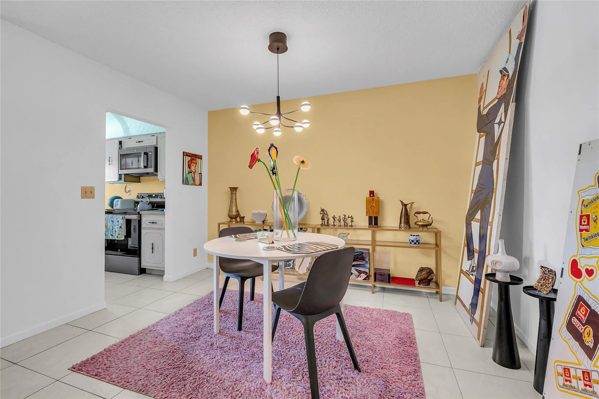 dining room with view of entry to kitchen