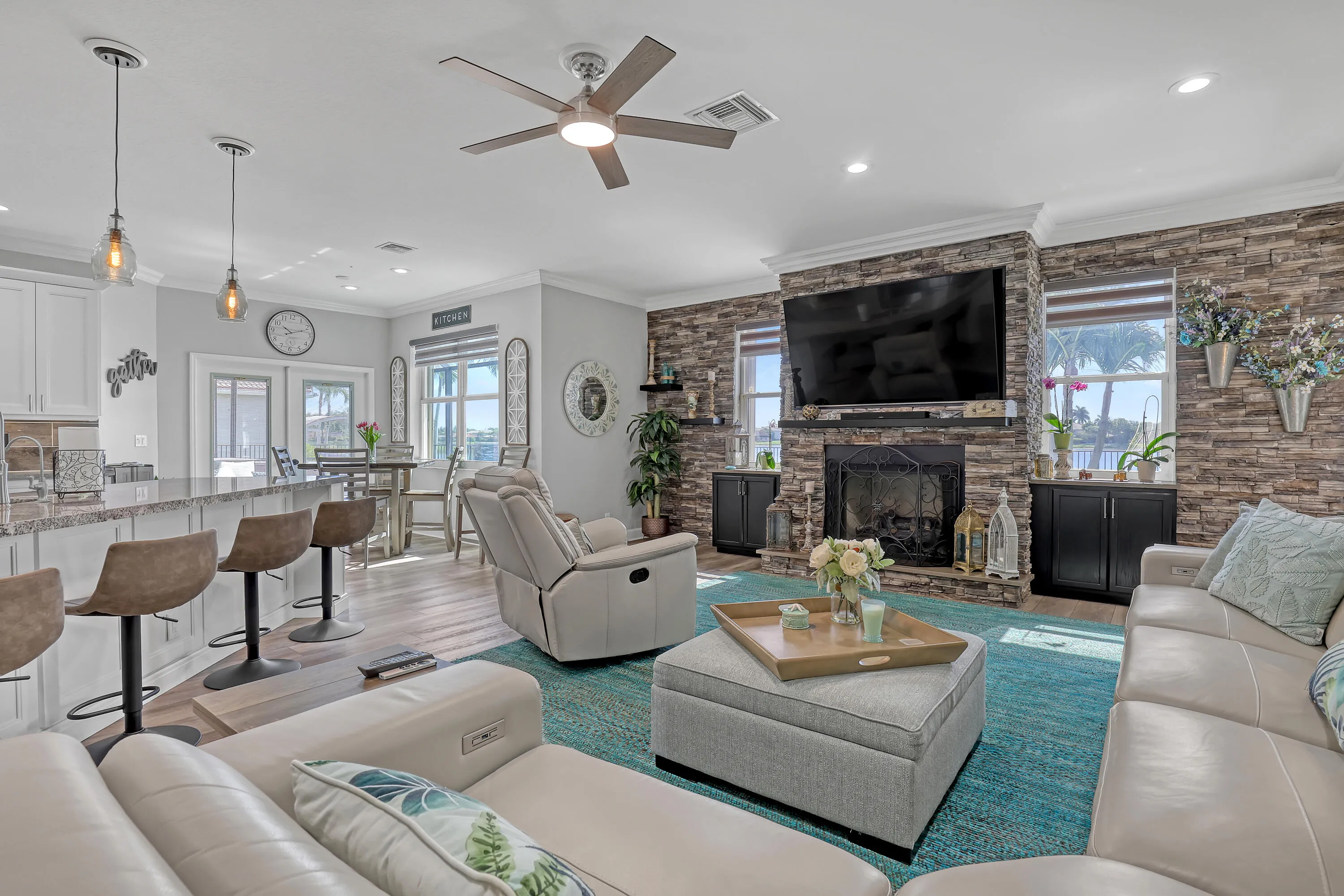Open floor plan (fireplace for decor)