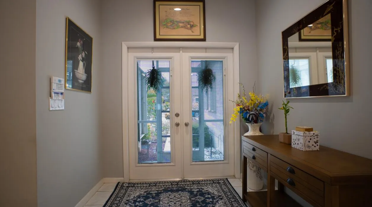 Inside entry, double glass doors